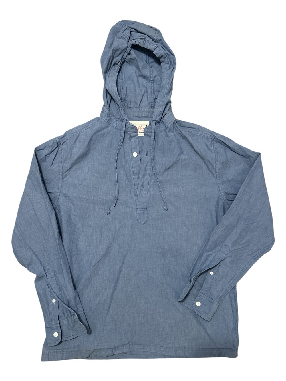 Chubbies Men’s Medium Blue Chambray Hooded Pullover Shirt Long Sleeve Stretch
